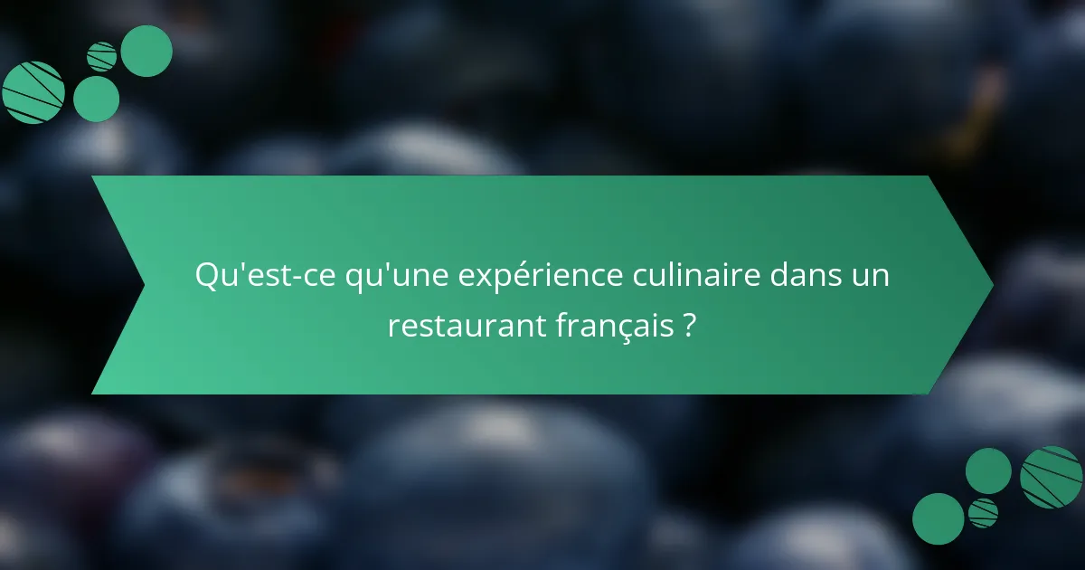 Qu'est-ce qu'une expérience culinaire dans un restaurant français ?